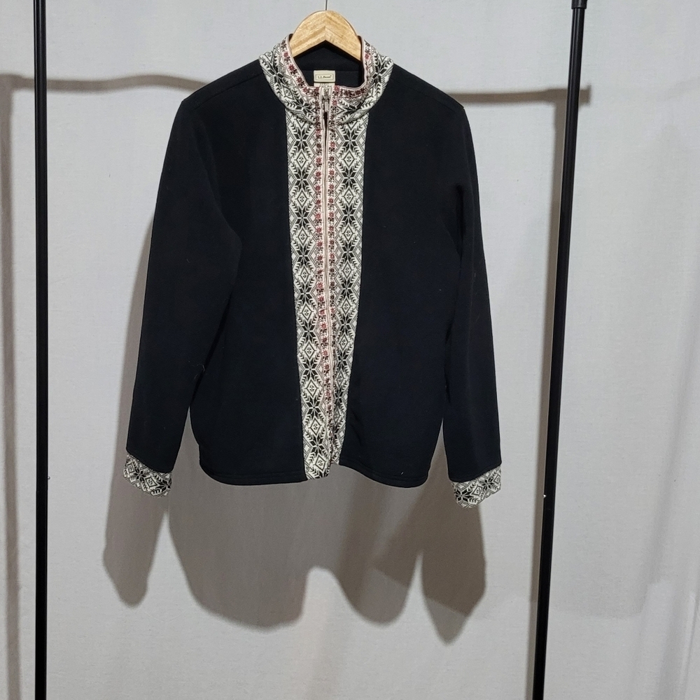 L.L. Bean Black Jacket with Patterned Trim - Picture 5 of 16